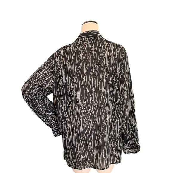 VTG Carole Little Sz 14 Button Front Tunic Blouse Black Silver Metallic #229J - Picture 4 of 8